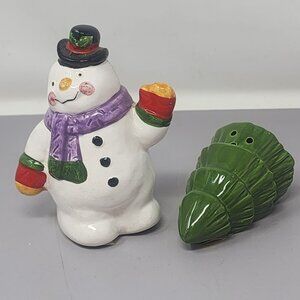 Vintage Enesco Snowman & Christmas Tree Ceramic Salt & Pepper Shakers